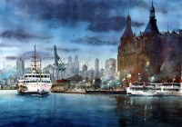 Javid Tabatabaei, Eskele Heydar Pasha in Istanbul, 18 x 26 Inch, Watercolour on Paper, Seascape Painting, AC-JTT-005